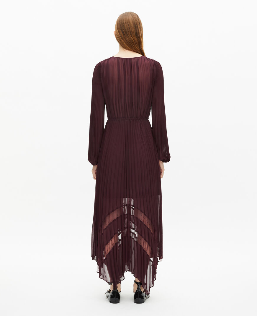 The Kooples DAMEN BURGUNDY langes, bordeauxrotes kleid mit plissierung