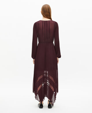 The Kooples DAMEN BURGUNDY langes, bordeauxrotes kleid mit plissierung