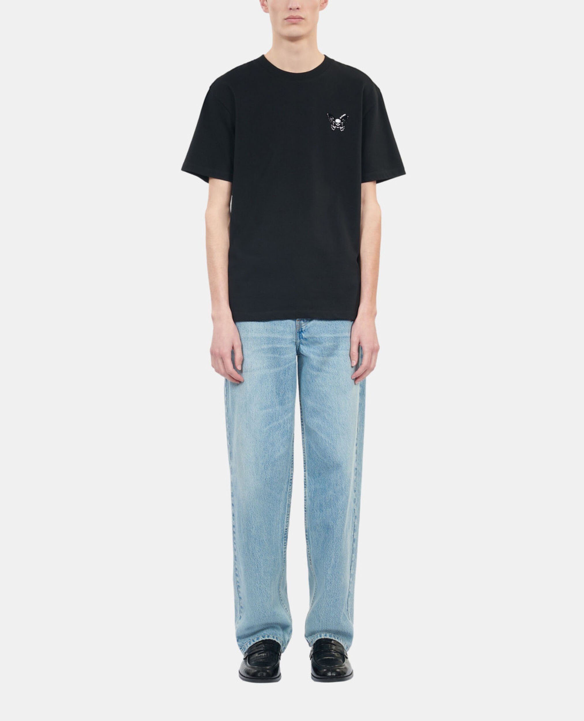 Schwarzes T-Shirt mit Butterfly-Beflockung, BLACK, hi-res image number null