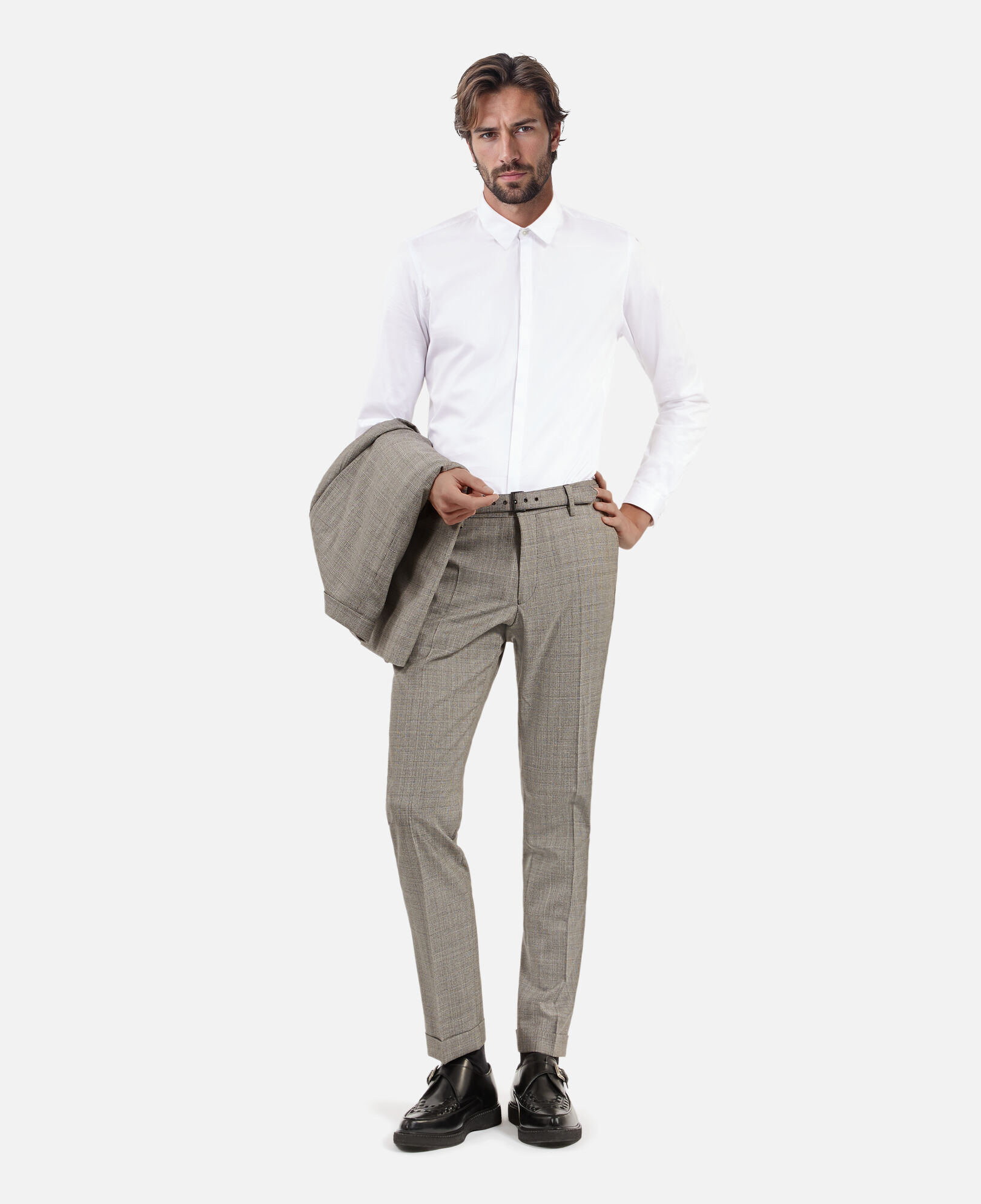 The Kooples MEN BEIGE MELANGE beige prince of wales wool suit pants