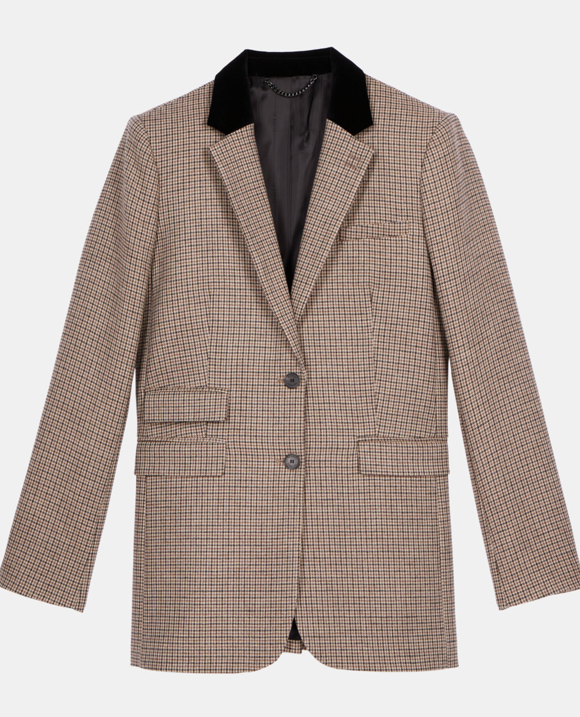 Beige houndstooth suit jacket, BEIGE-BROWN, hi-res image number null