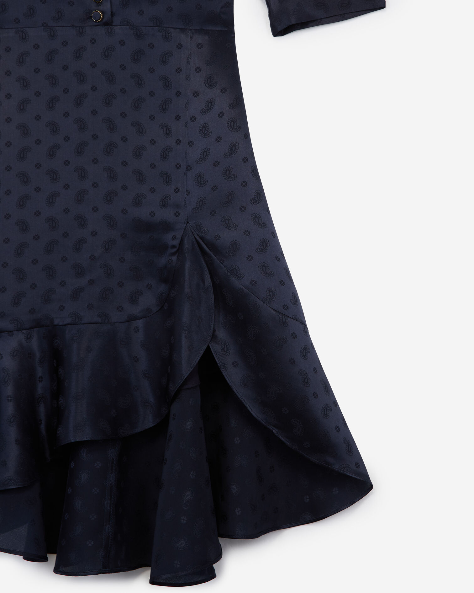 Navy blue jacquard short frilly dress, NAVY, hi-res image number null