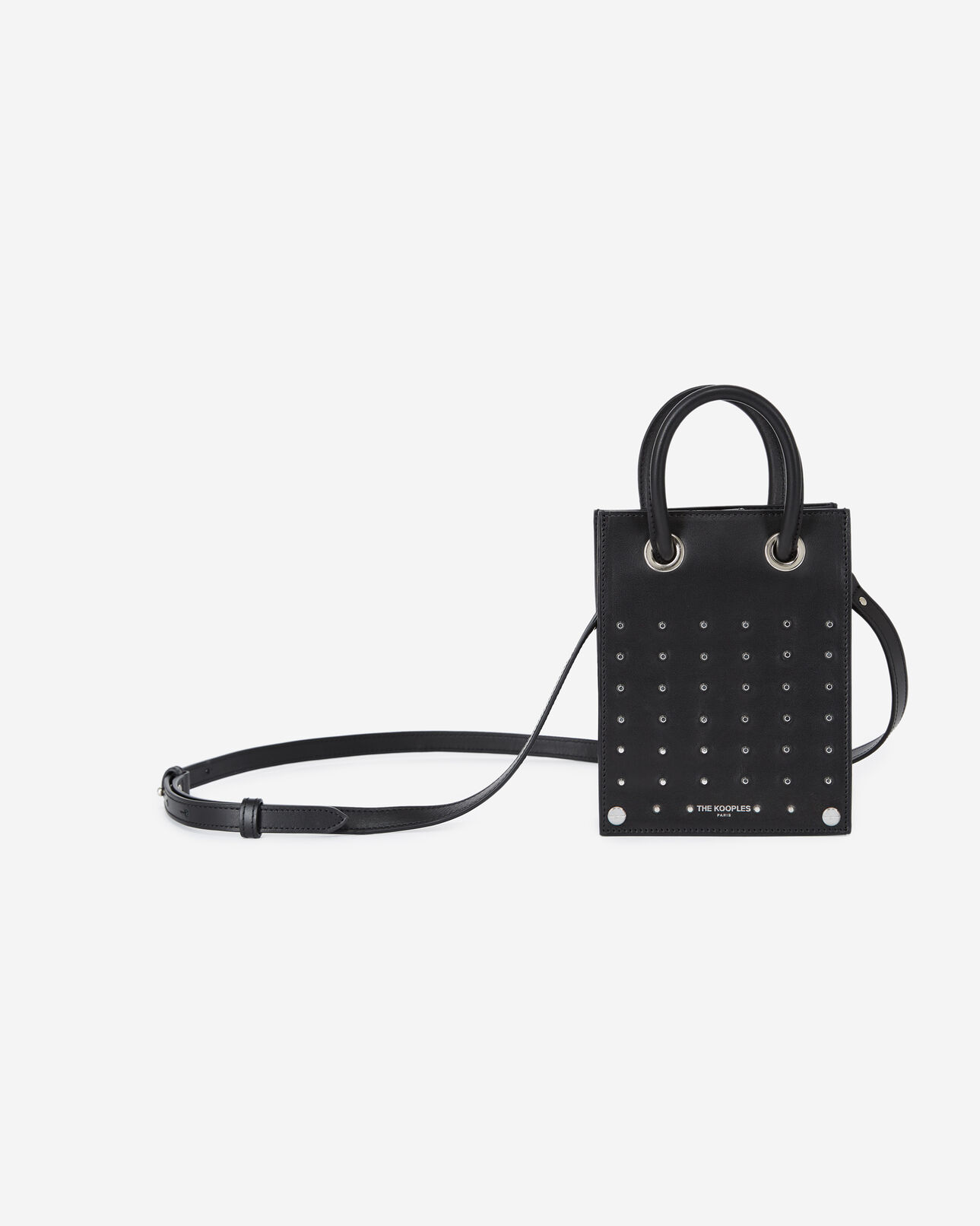 The Kooples WOMEN BLACK studded smooth black leather handbag