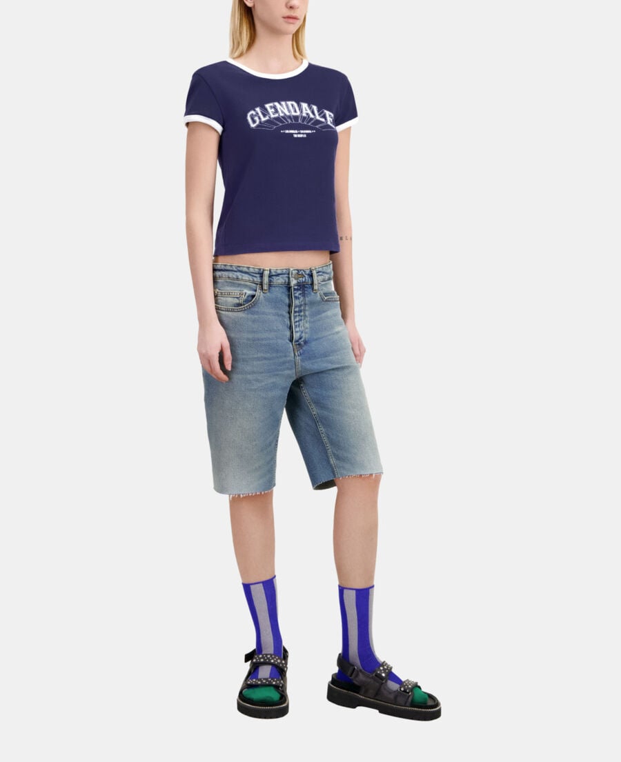The Kooples F WASHED NAVY navy blue t-shirt with glendale serigraphy