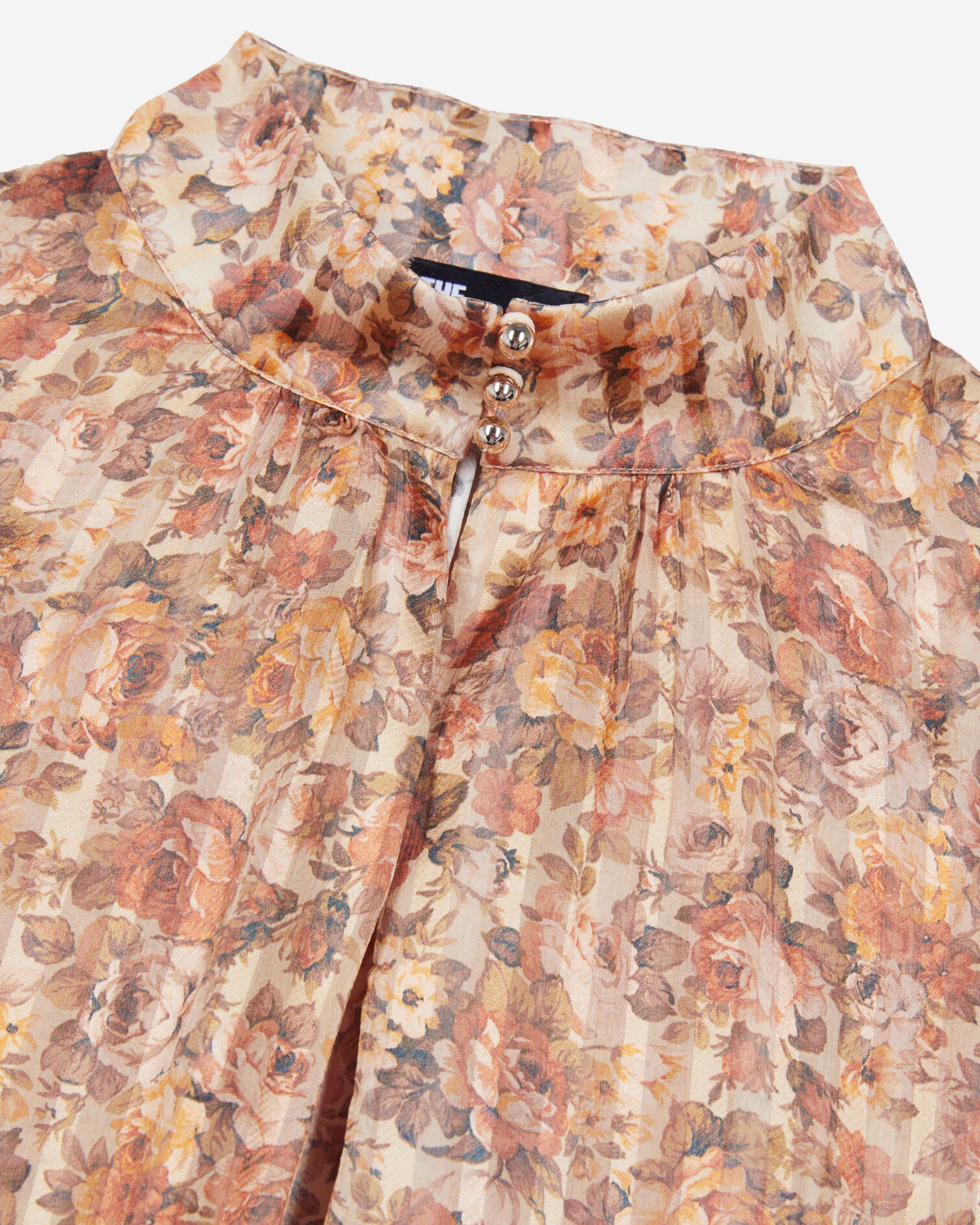 Top en soie imprimé fleuri, CAMEL / BROWN, hi-res image number null