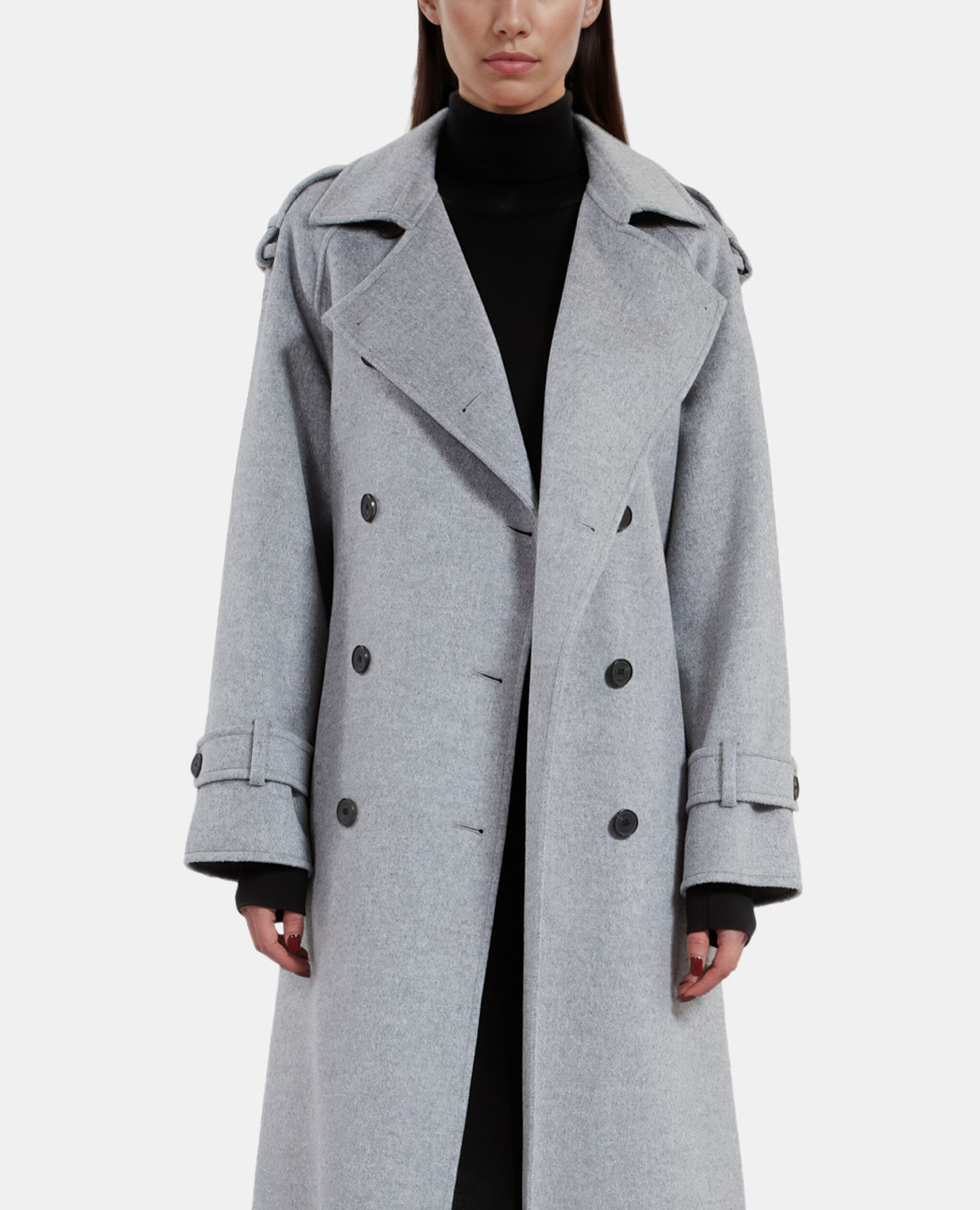 Grey trench style coat, GREY, hi-res image number null
