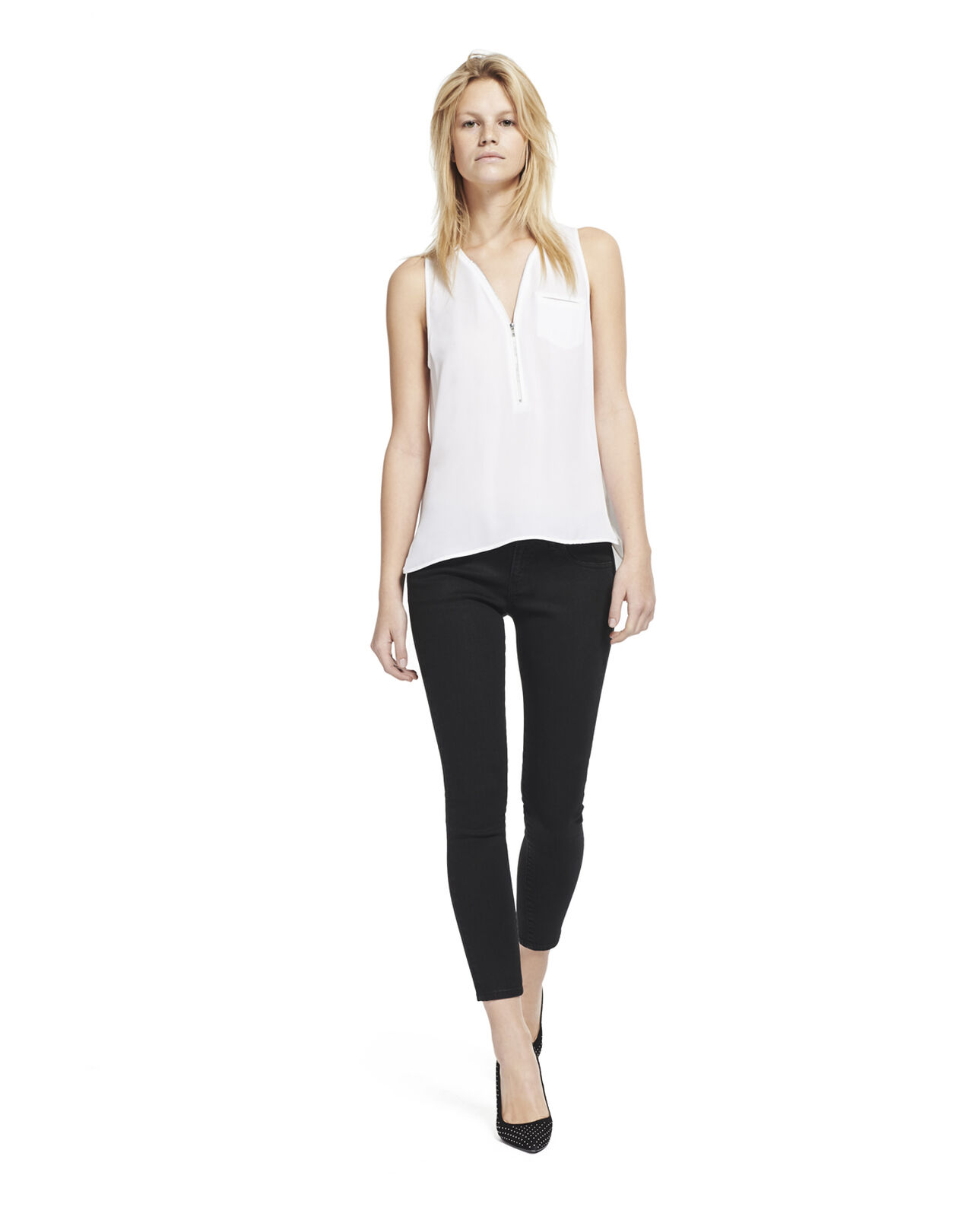 The Kooples FEMME WHITE débardeur décolleté zippé en soie
