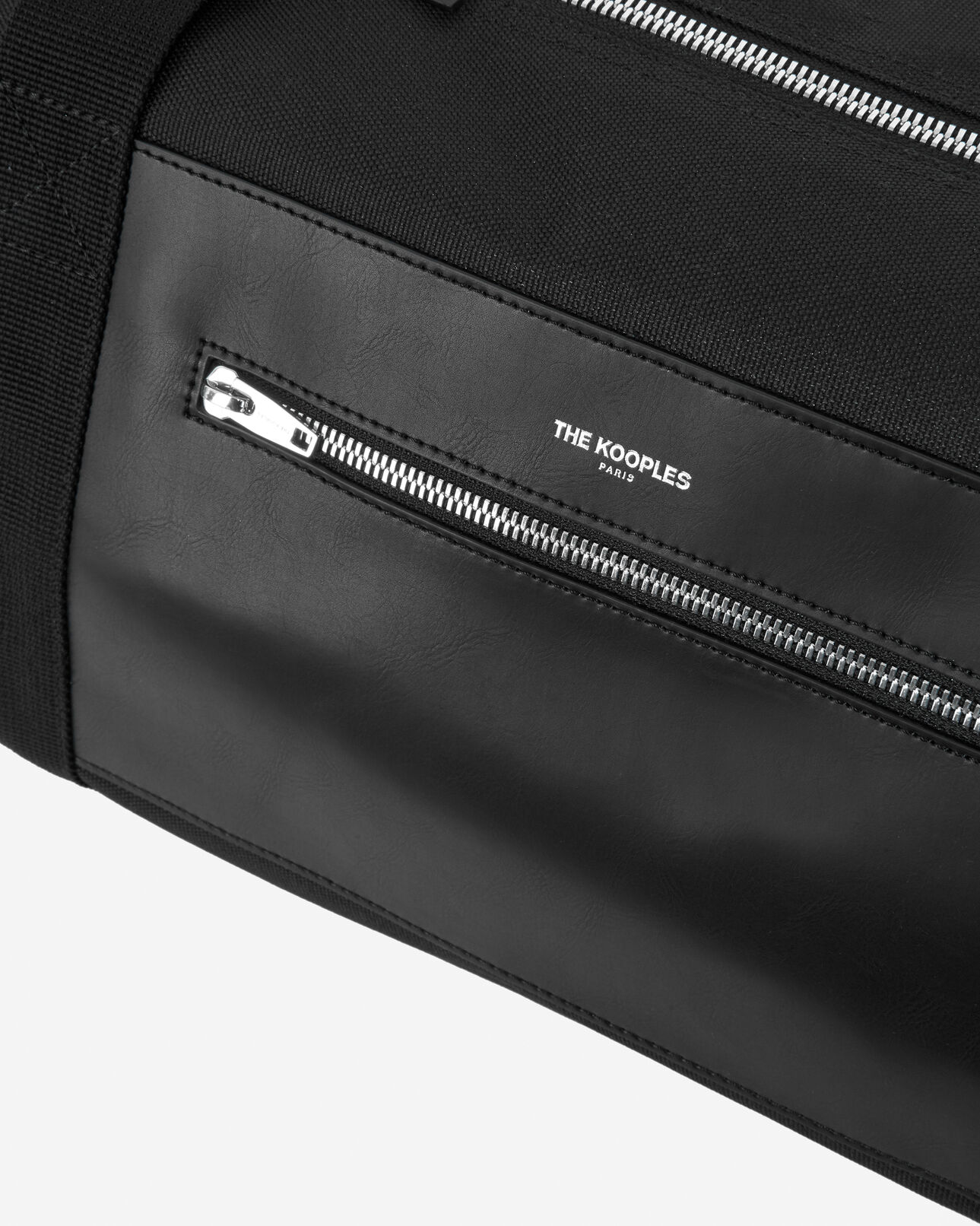 The Kooples HOMME BLACK sac de sport nylon noir à poche cuir