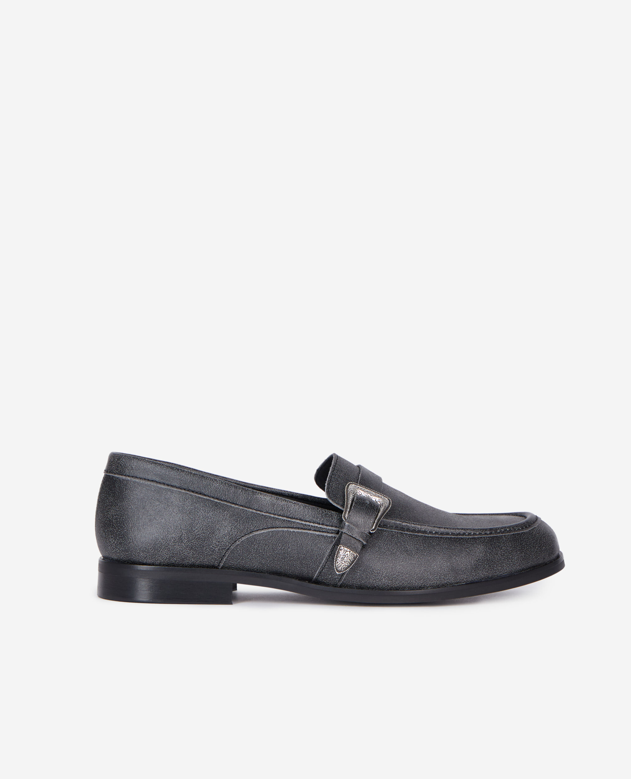 Black leather loafers with western buckle, BLACK, hi-res image number null