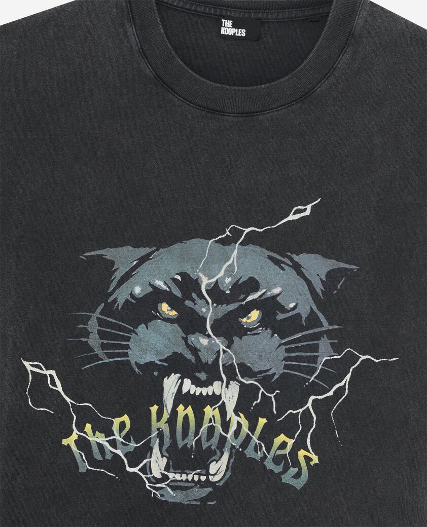 The Kooples MEN BLACK WASHED t-shirt with black panther screen print