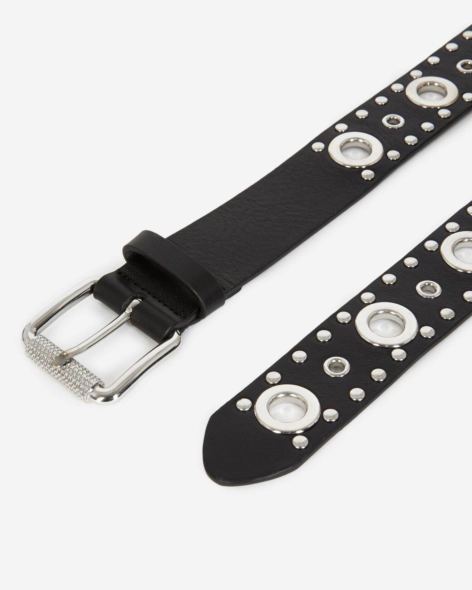 Ceinture cuir classique noire à œillets, BLACK, hi-res image number null