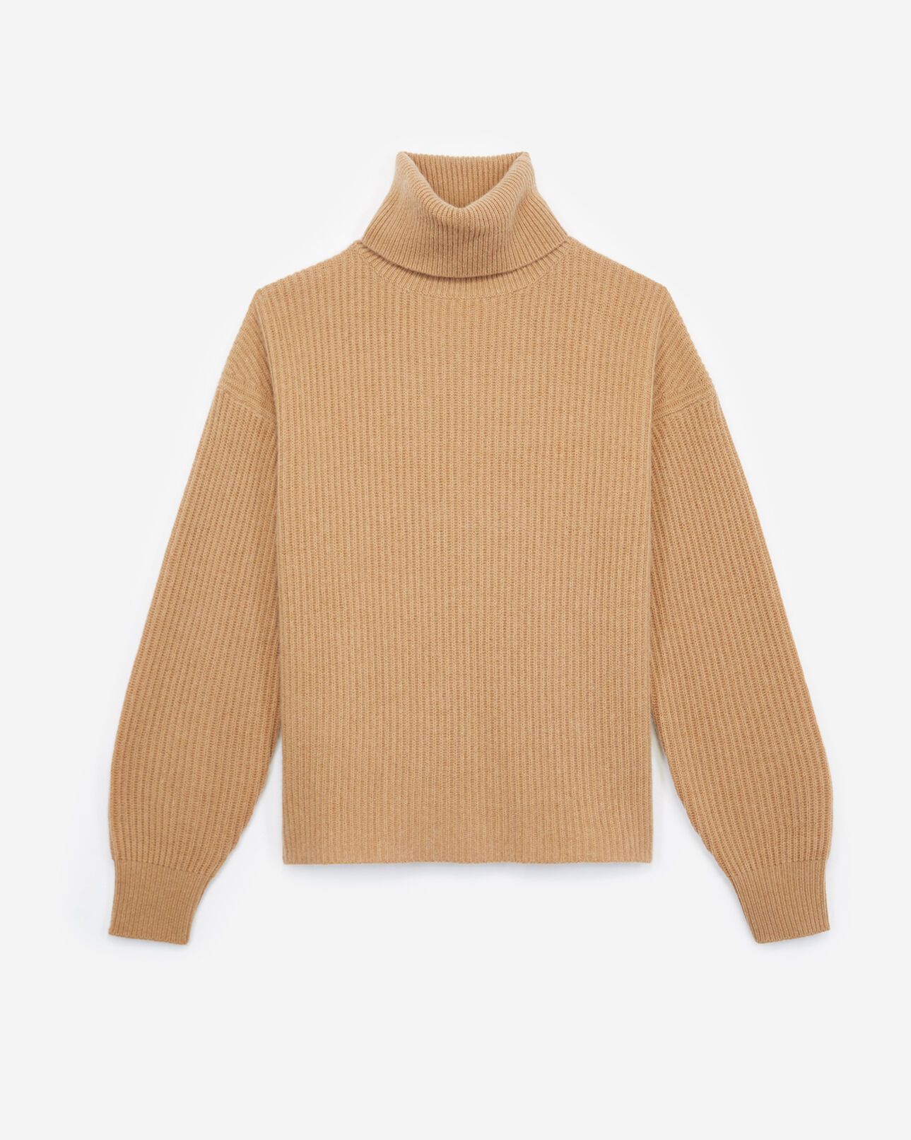 The Kooples WOMEN CAMEL side split long turtleneck sweater in camel