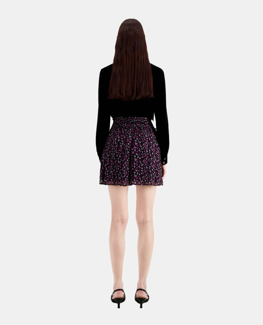 The Kooples FEMME BLACK / PINK jupe courte imprimée avec smocks