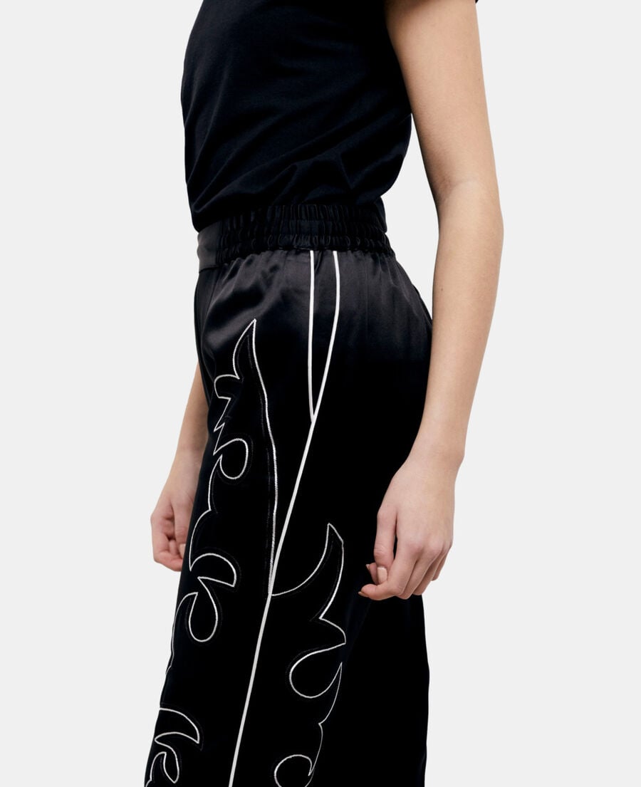 The Kooples WOMEN BLACK black pants with western-style embroidery