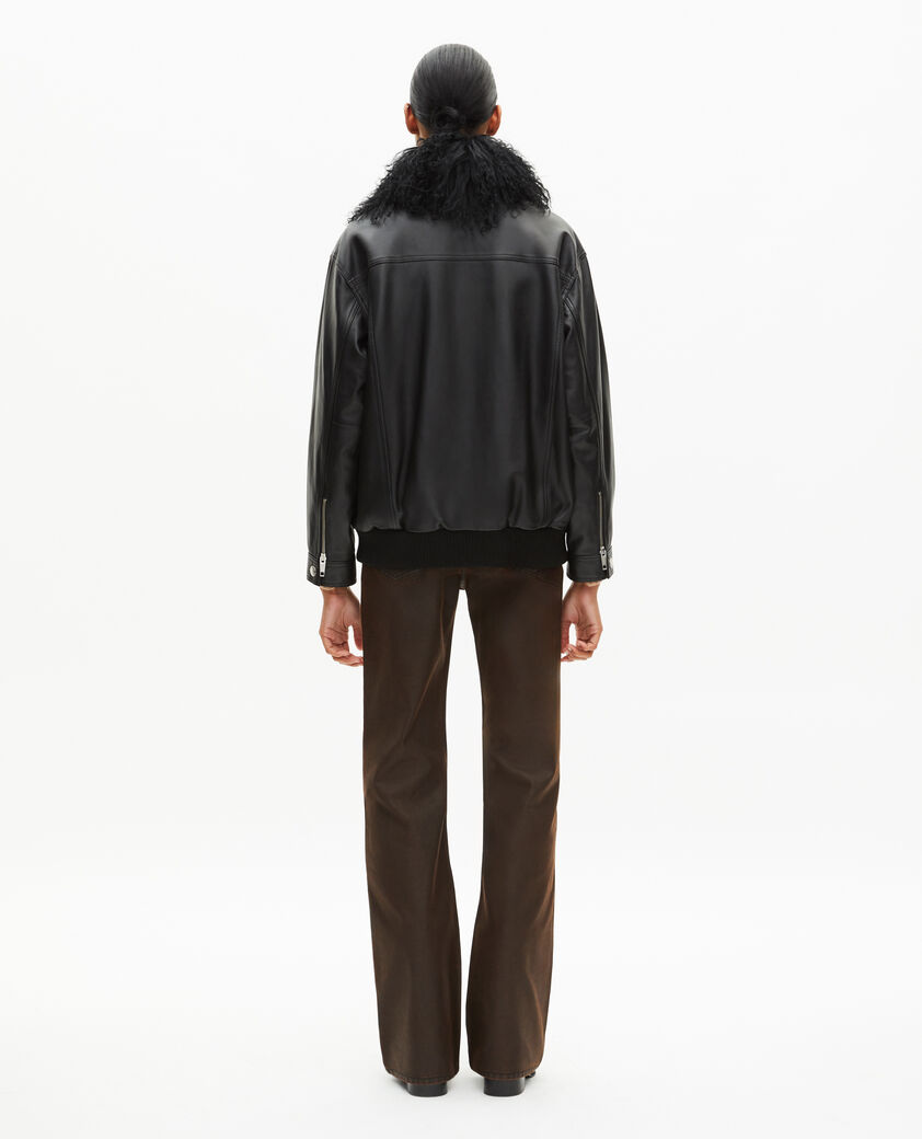 The Kooples FEMME BLACK blouson en cuir avec col fourrure amovible noir