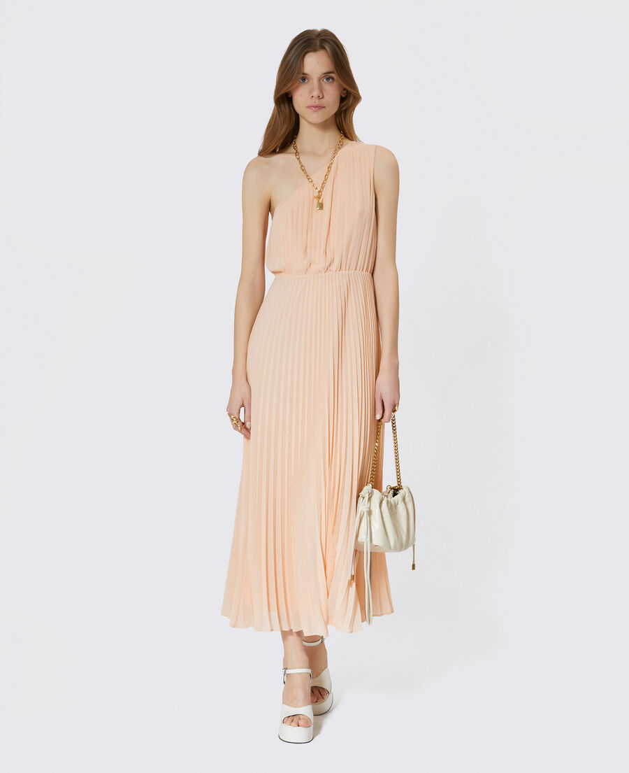 The Kooples FEMME NUDE POUDRE robe longue asym&eacute;trique pliss&eacute;e p&ecirc;che