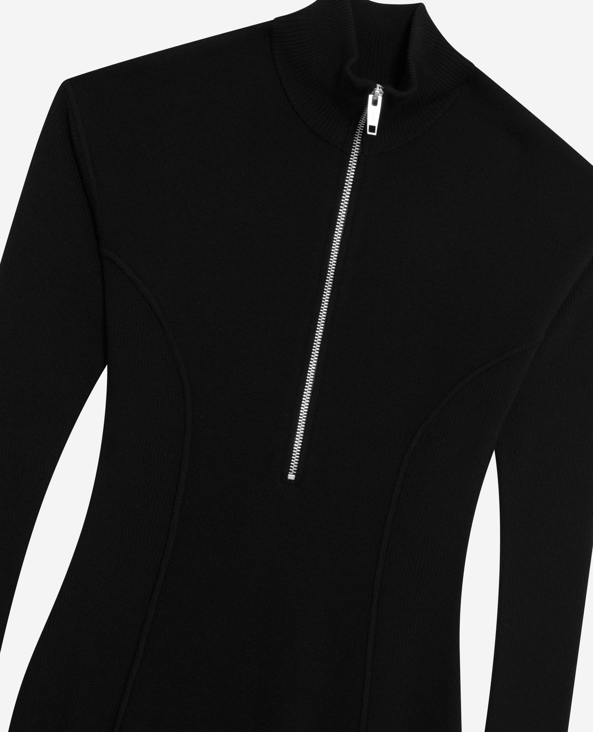 Long black wool-blend dress with zipped collar, BLACK, hi-res image number null
