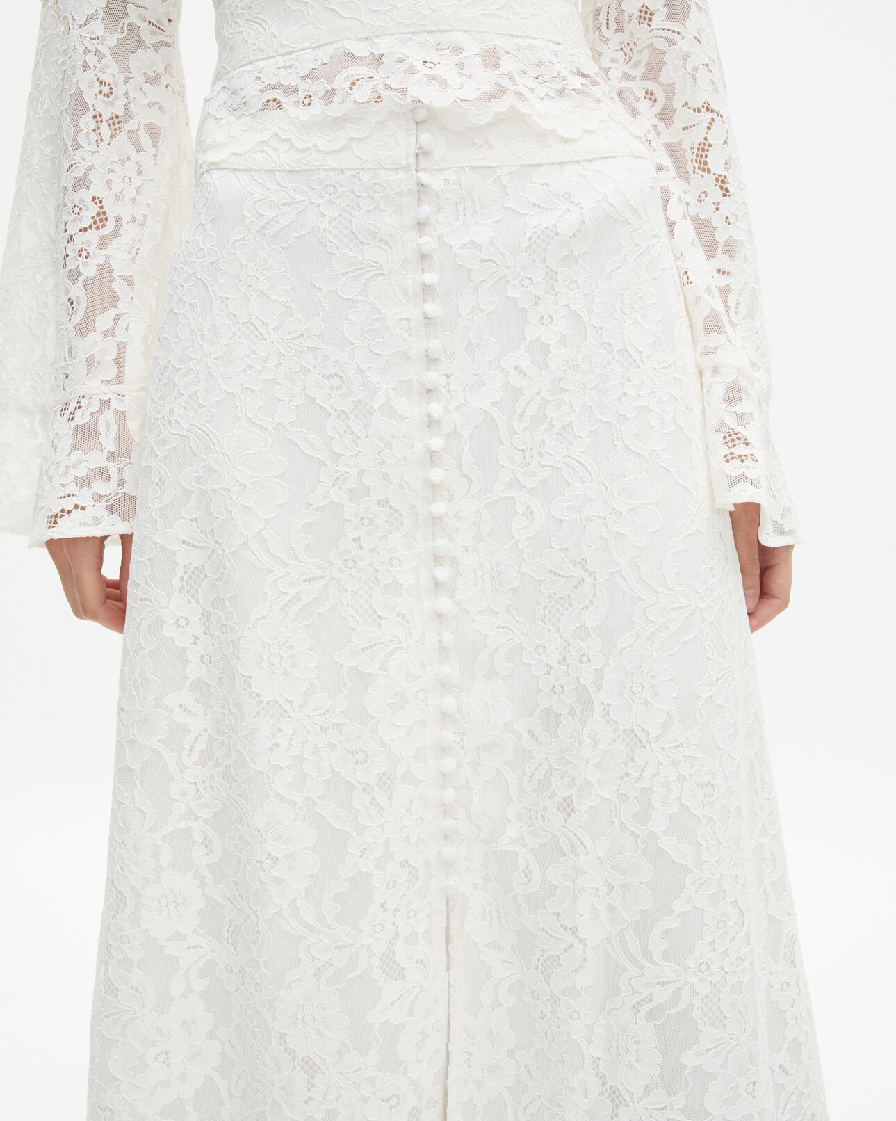 The Kooples FEMME ECRU jupe longue en dentelle blanche