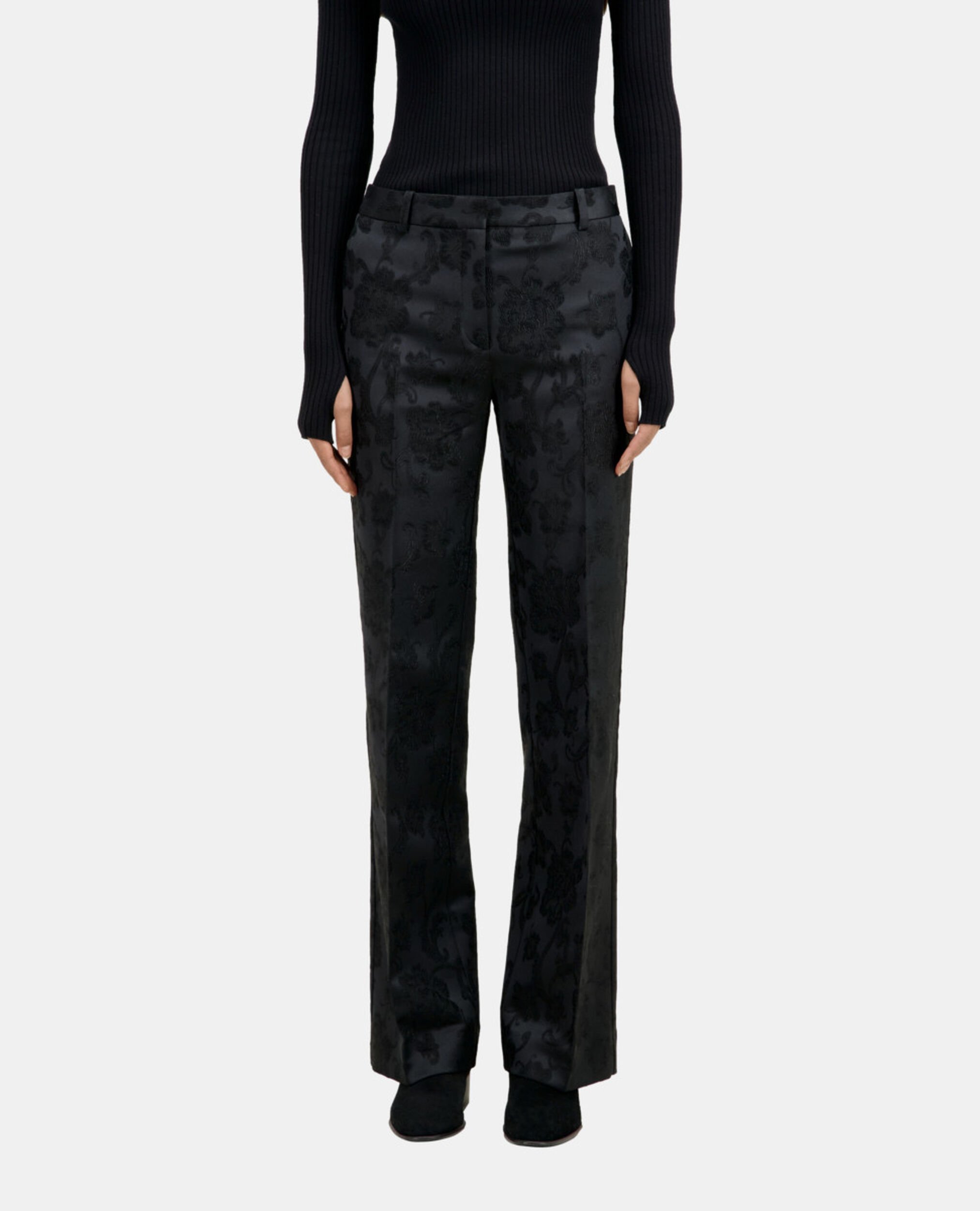 Pantalon tailleur fleuri noir, BLACK, hi-res image number null