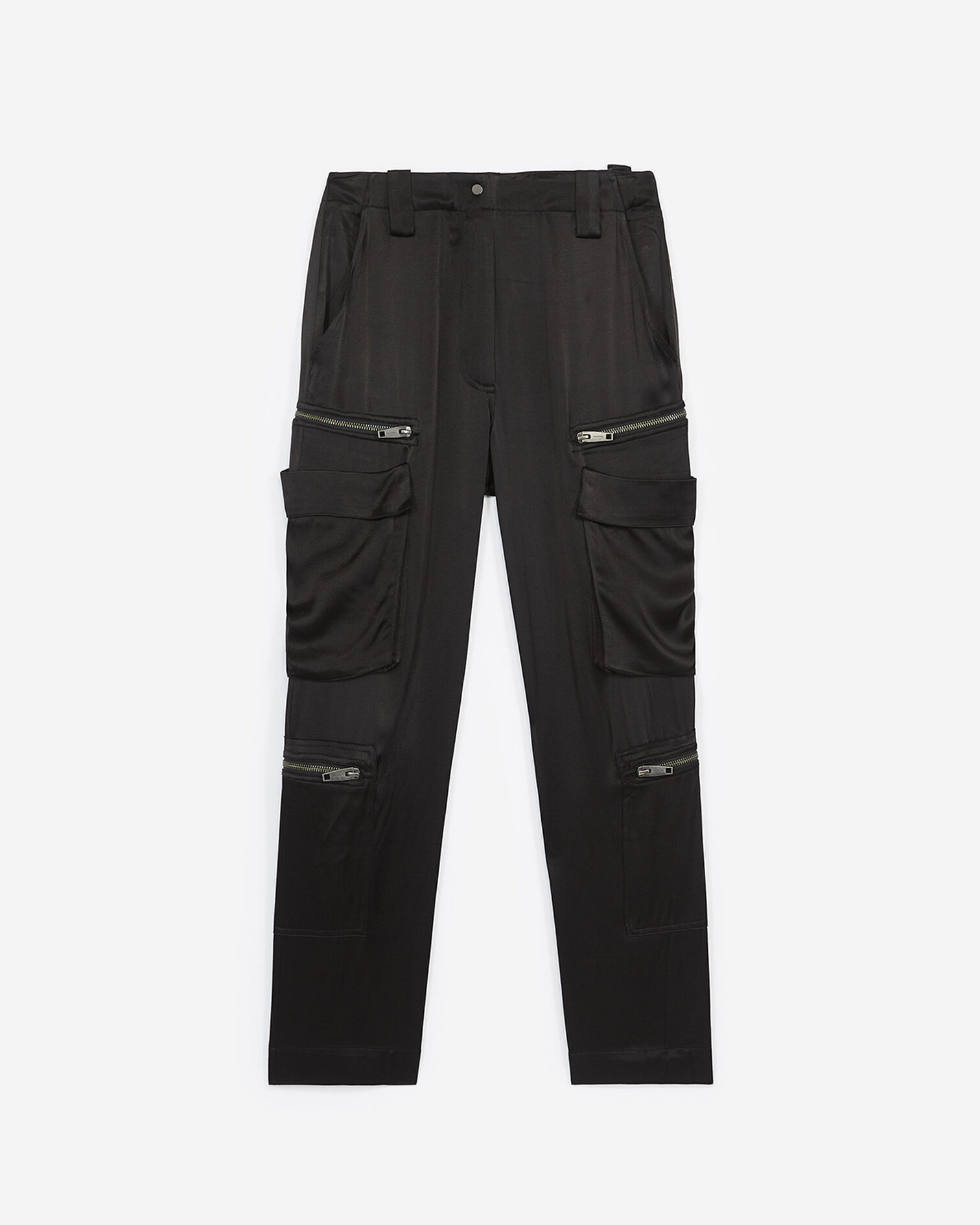 Black slim-fit trousers with zipped pockets, BLACK, hi-res image number null