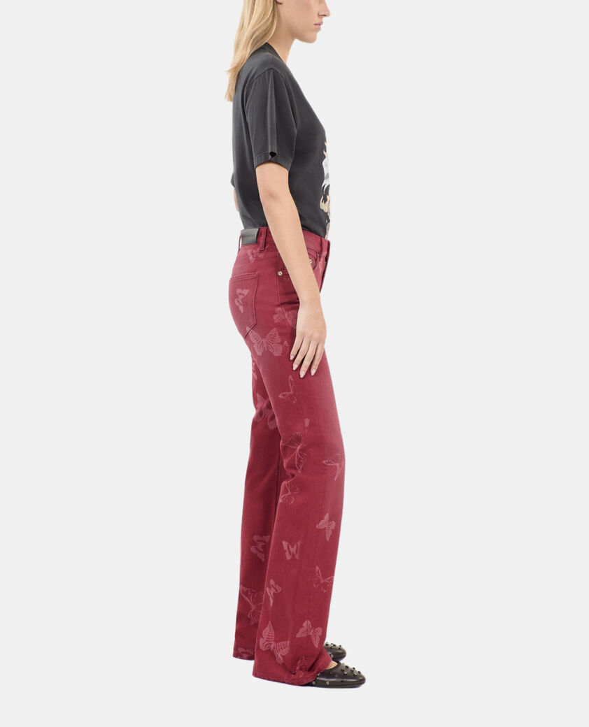The Kooples FEMME DARK RED jean flare imprim&eacute; papillons