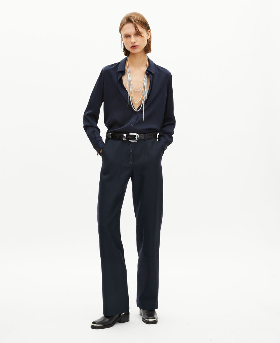 The Kooples FEMME NAVY pantalon droit à boutons marine