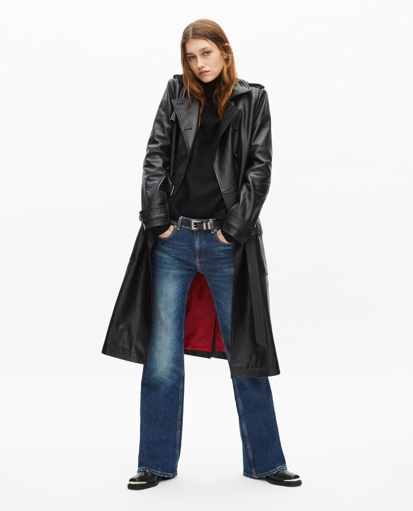 The Kooples WOMEN BLACK long black leather trench coat