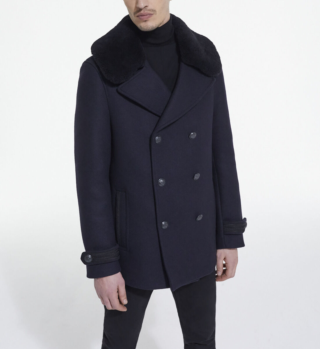 Navy blue wool coat sale