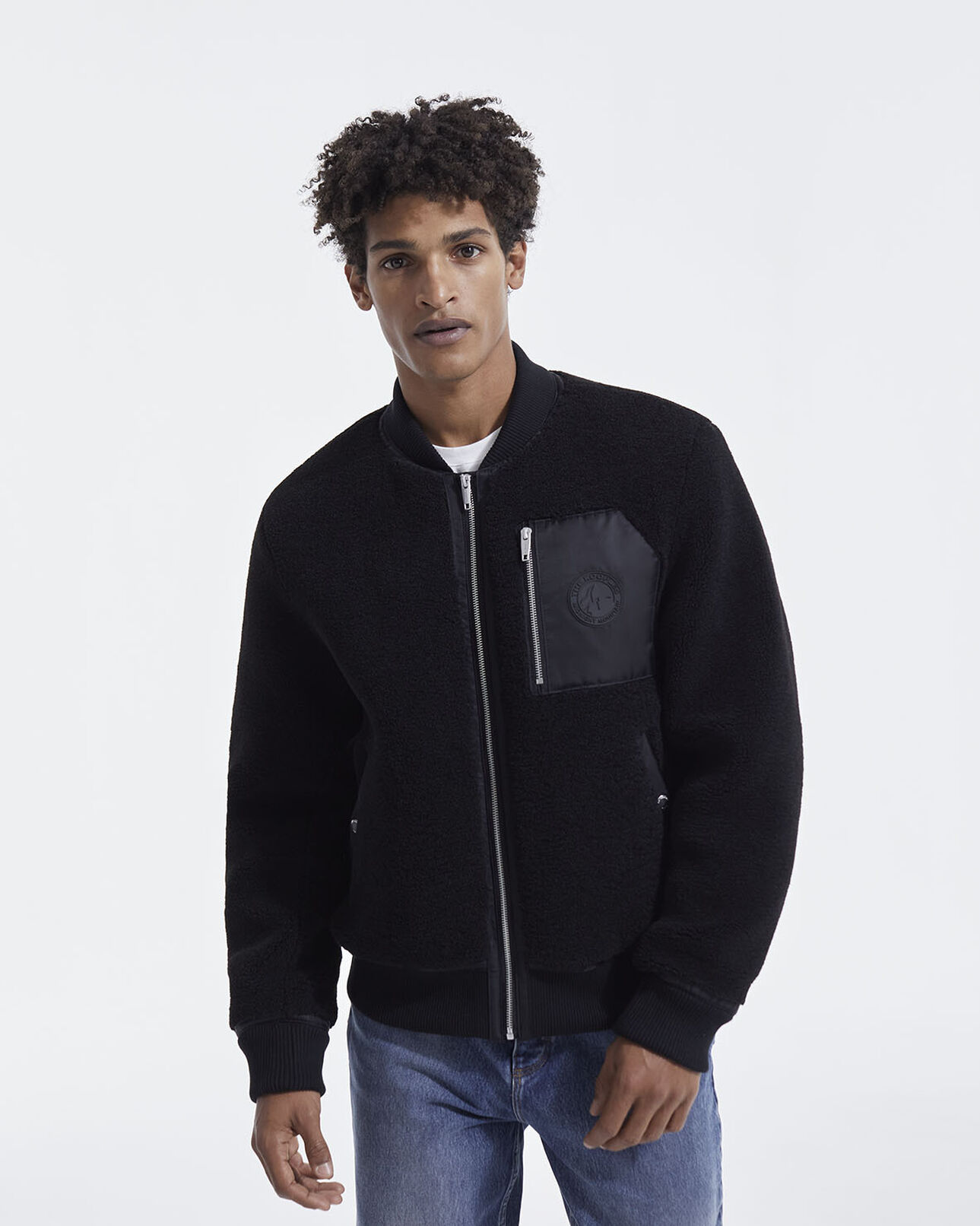 The Kooples HOMME BLACK blouson fausse fourrure noire à poche