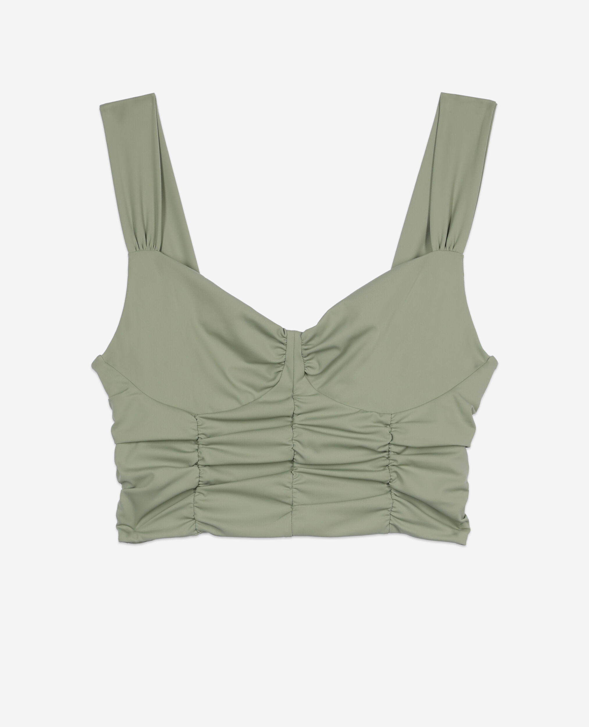 Short light green top with shirring, KAKI GREY, hi-res image number null
