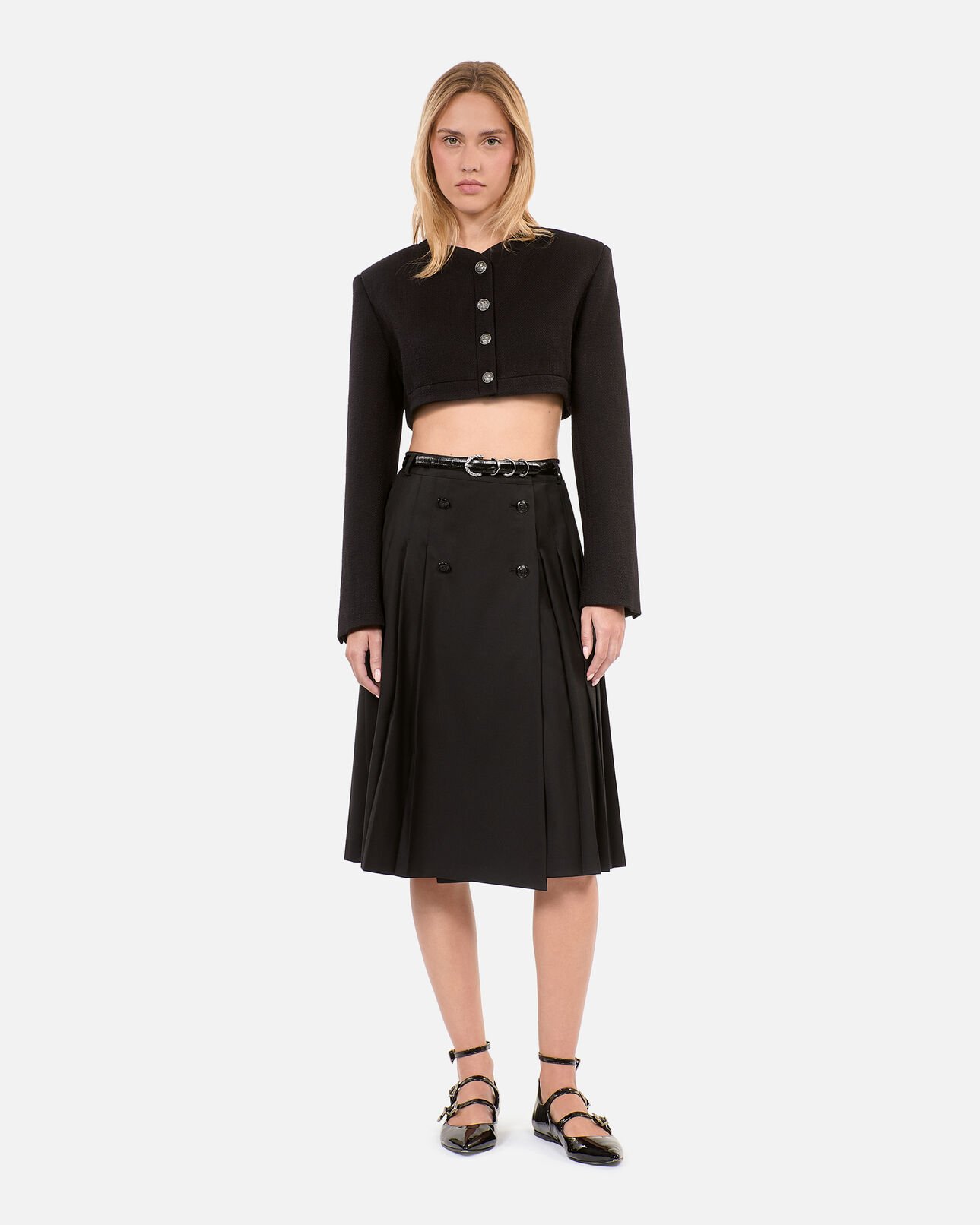 The Kooples WOMEN BLACK long black pleated skirt