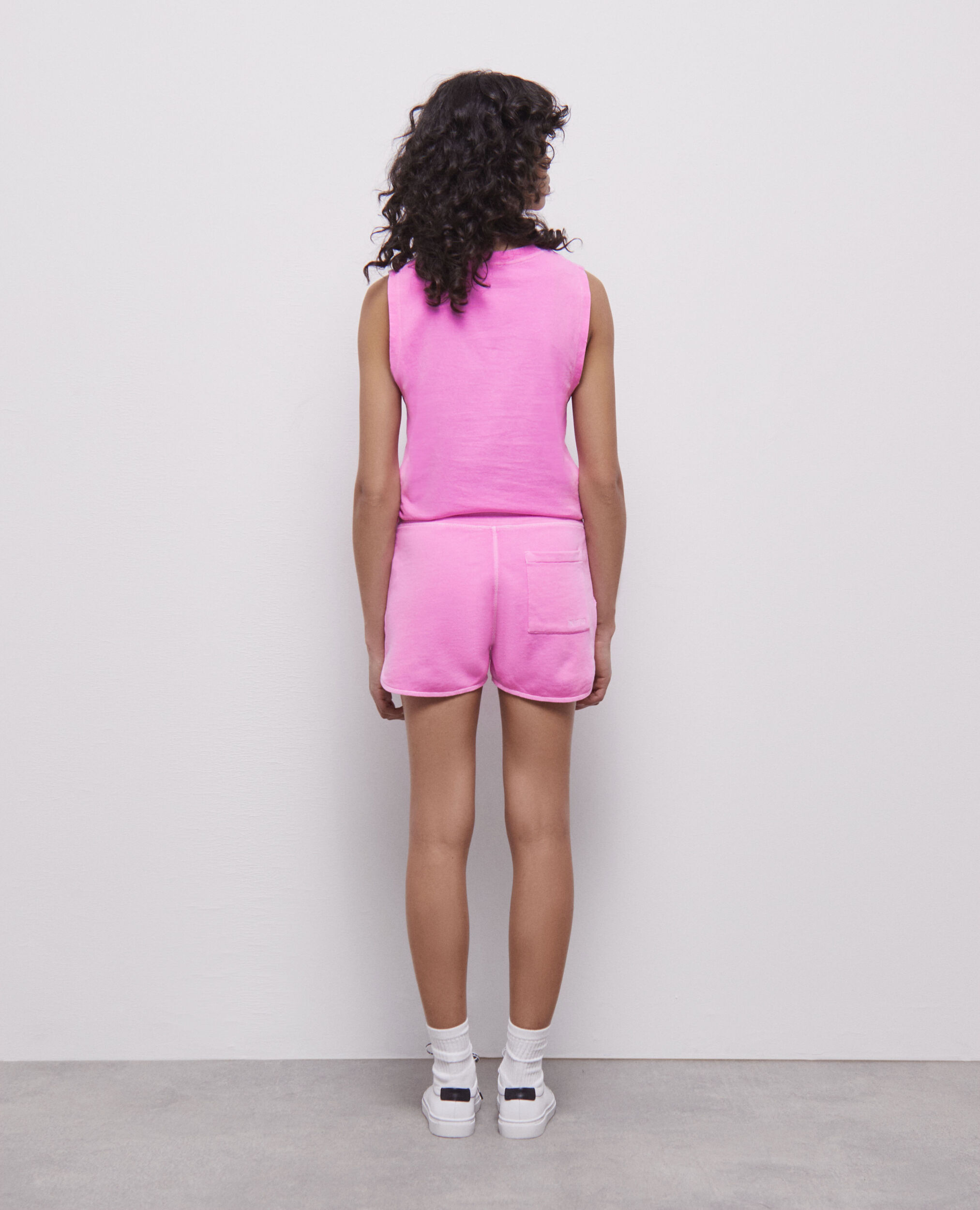 Fluorescent pink fleece shorts with logo, FLUO PINK, hi-res image number null