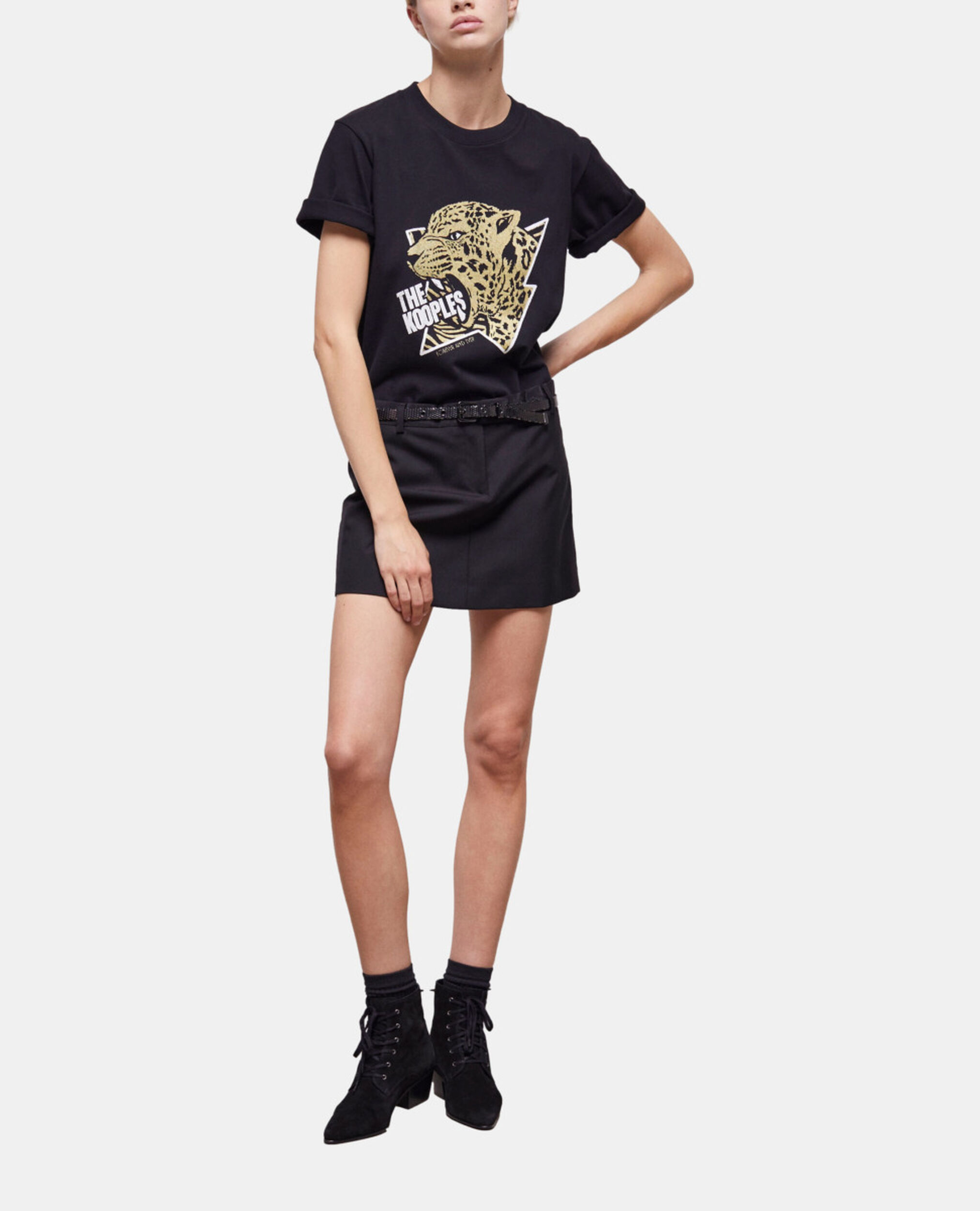 Women's t-shirt with a tiger screen print, BLACK-ANTIC GOLD, hi-res image number null