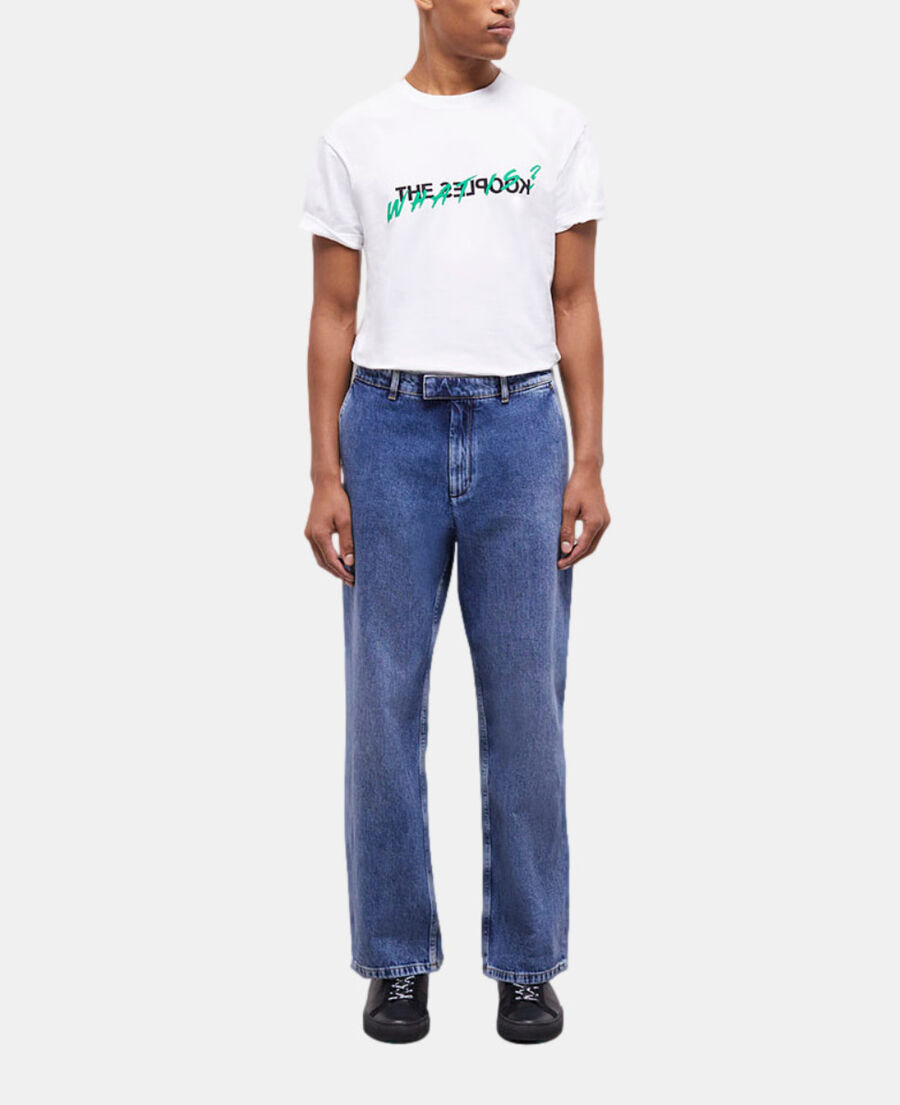 wide-leg blue jeans