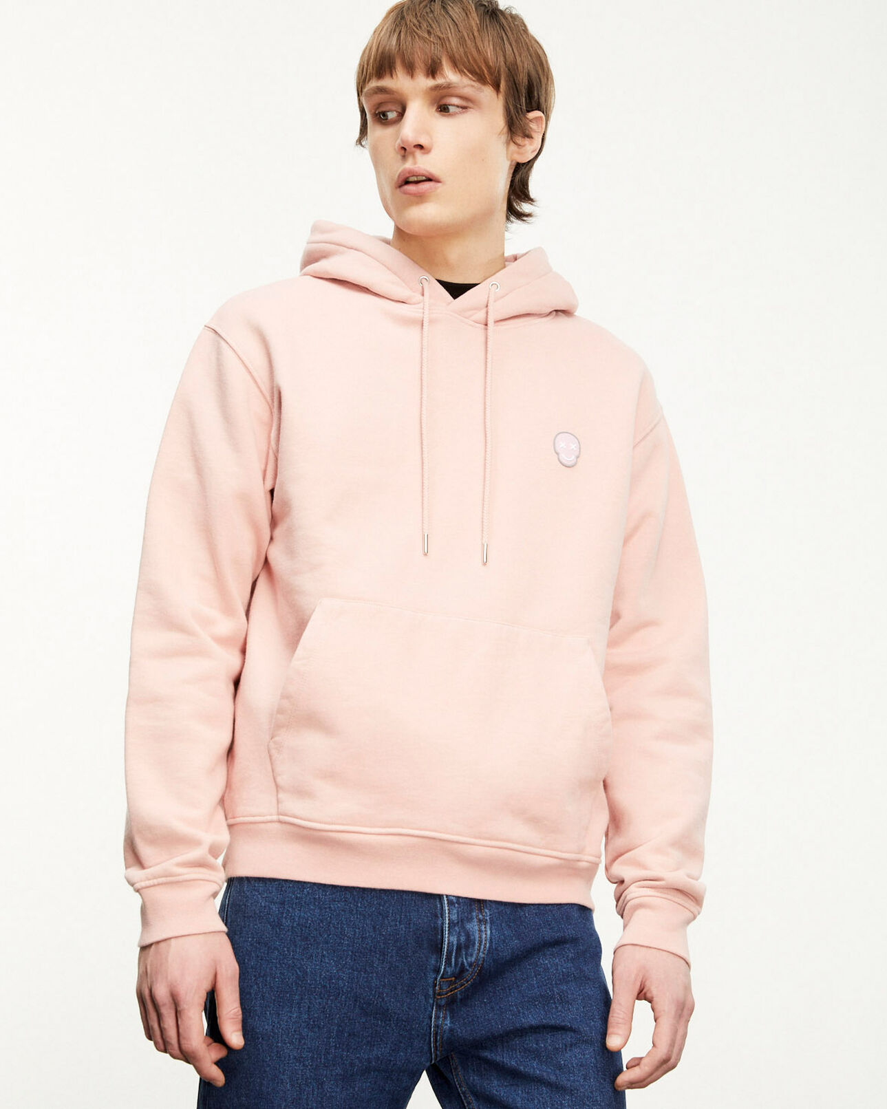 The Kooples HOMME PINK sweat rose pâle à capuche et badge