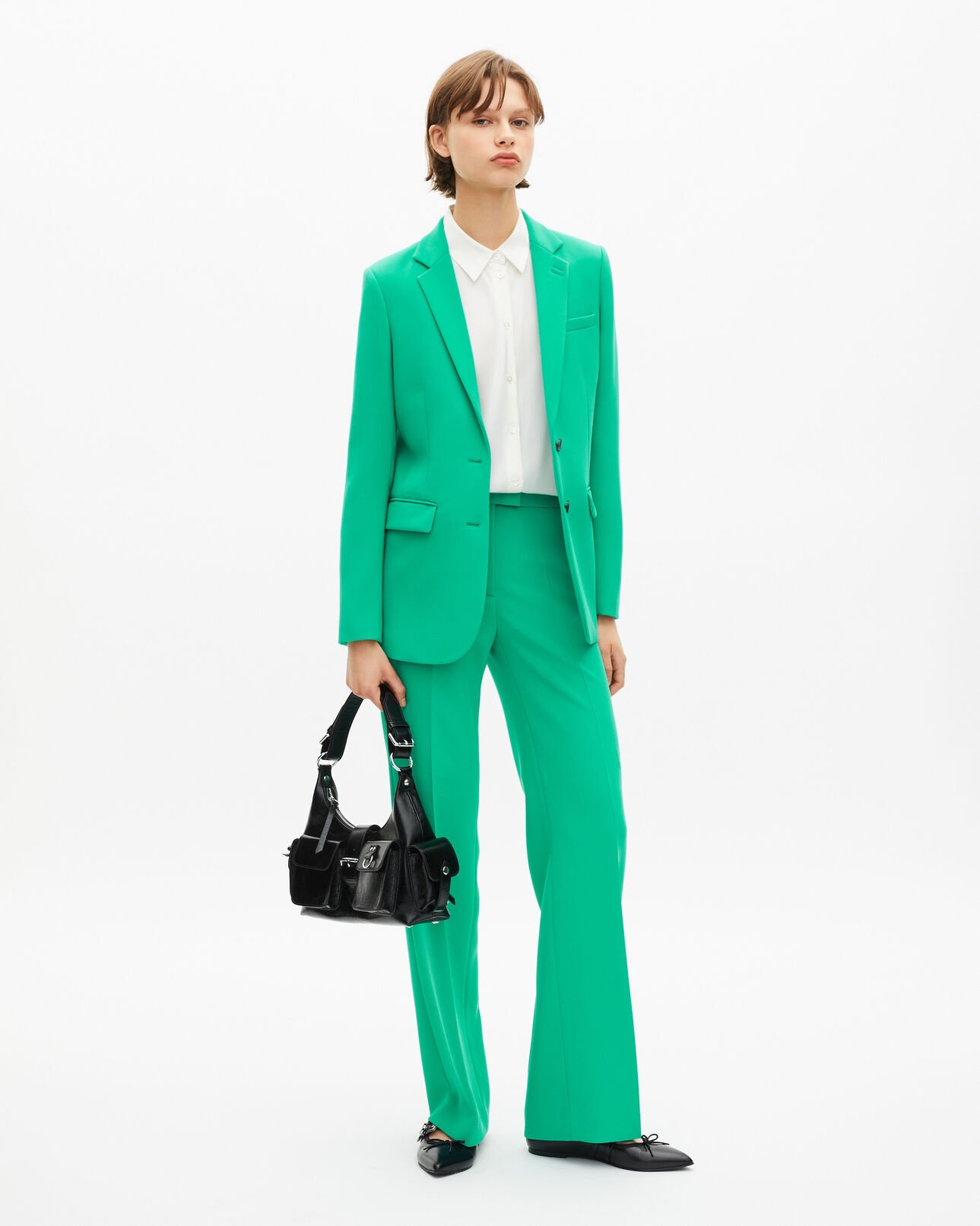 The Kooples FEMME GREEN veste tailleur verte en crêpe