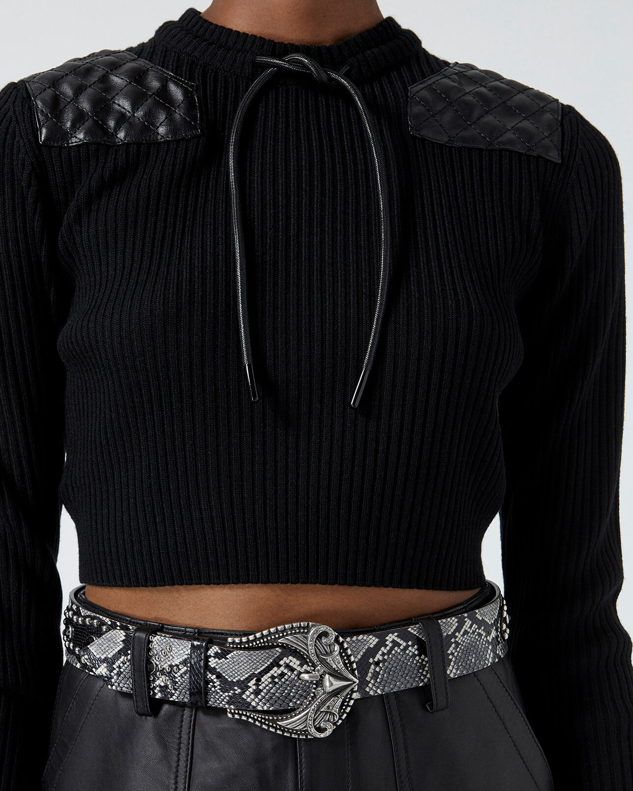 The Kooples WOMEN WHITE / BLACK snake-effect leather belt w/rhinestone buckle