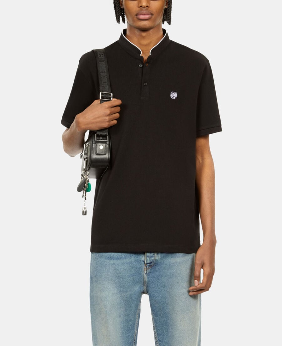 The Kooples H BLACK / WHITE black pique cotton polo t-shirt