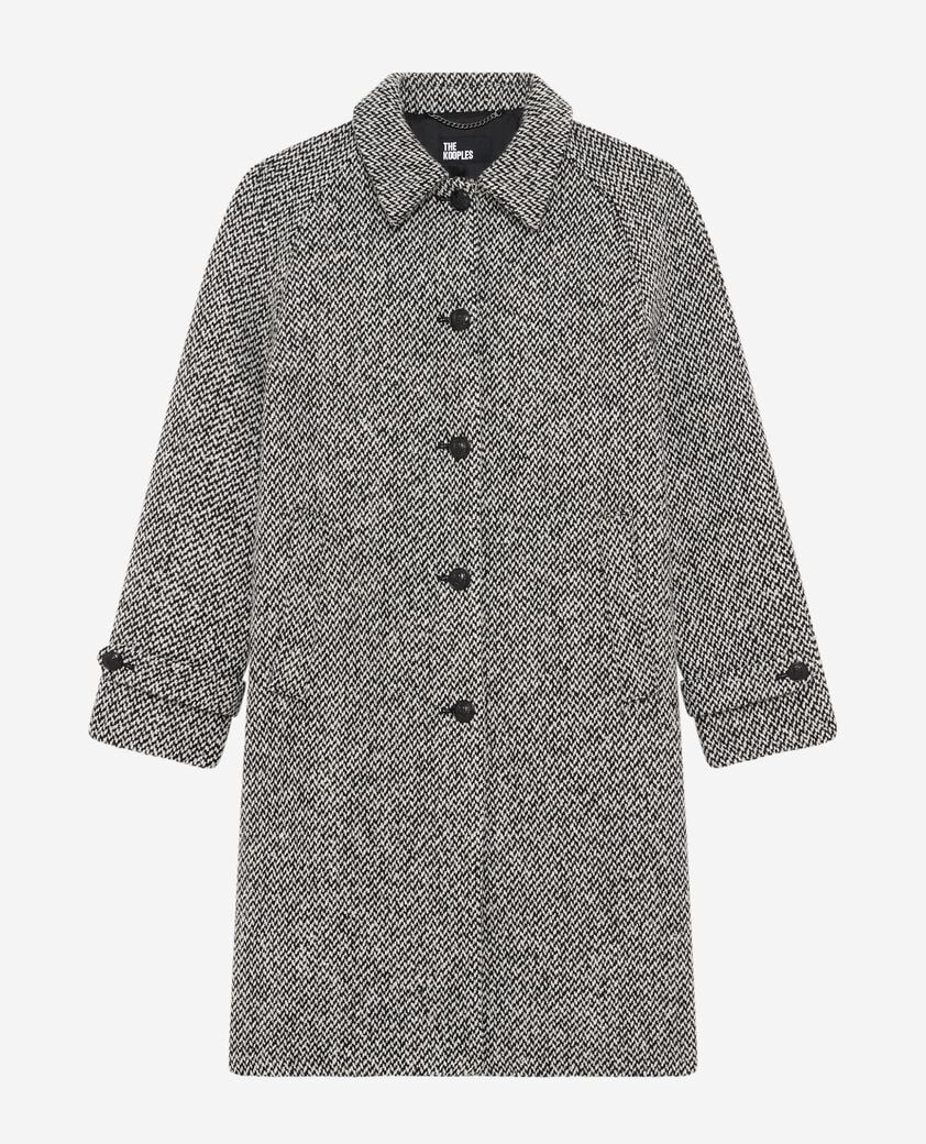 The Kooples DAMEN BLANC / BLEU langer mantel mit grafischem muster in schwarz und weiß