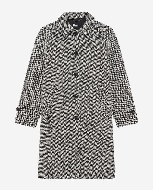 The Kooples WOMEN BLANC / BLEU long coat with black and white graphic pattern