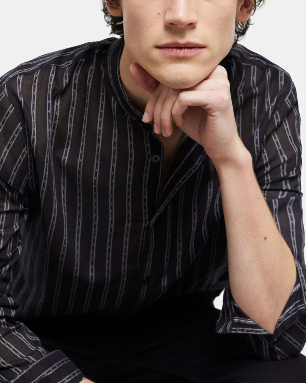 The Kooples MEN BLACK black striped shirt with officer collar