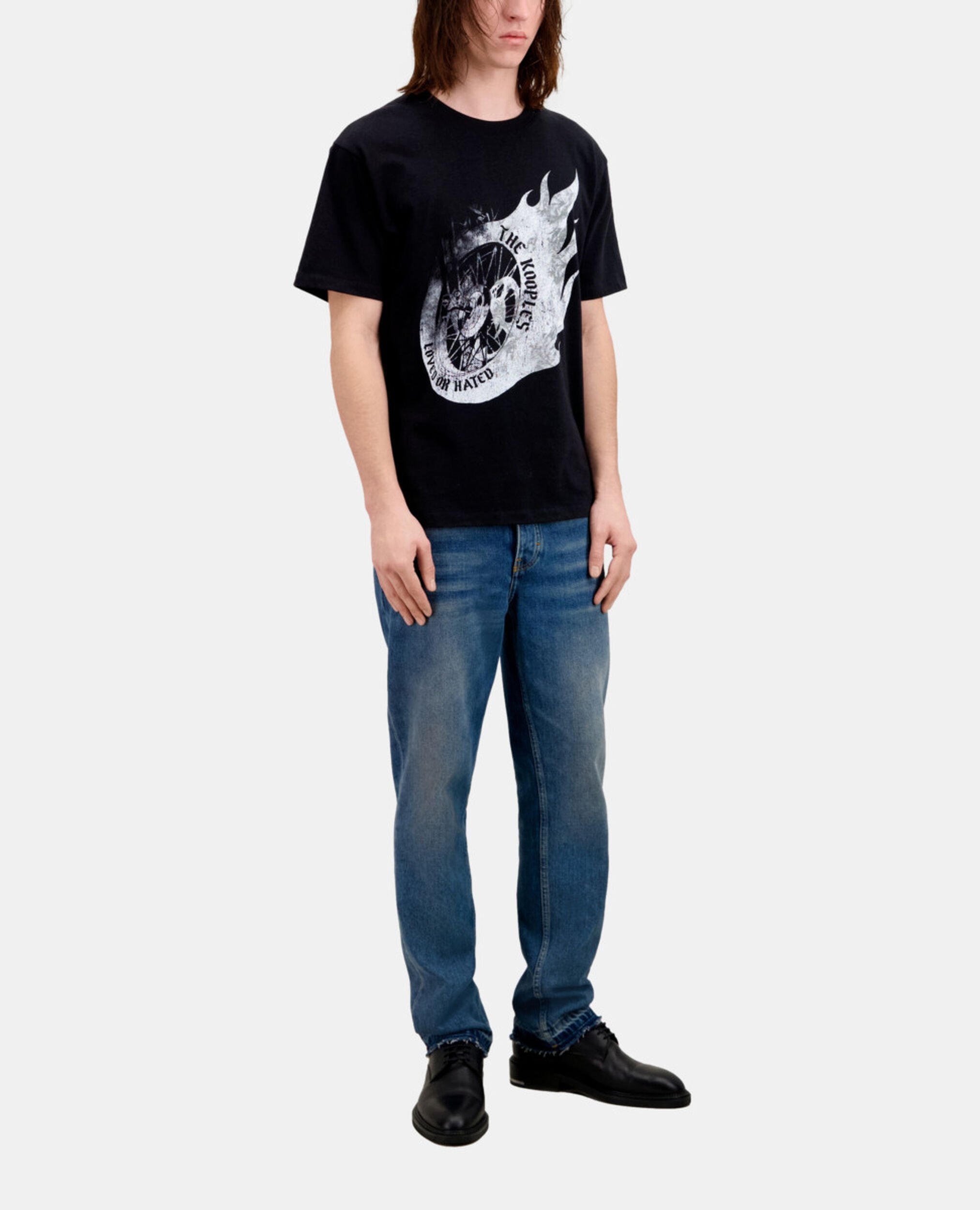 T-shirt Homme noir avec sérigraphie Flaming wheel, BLACK, hi-res image number null