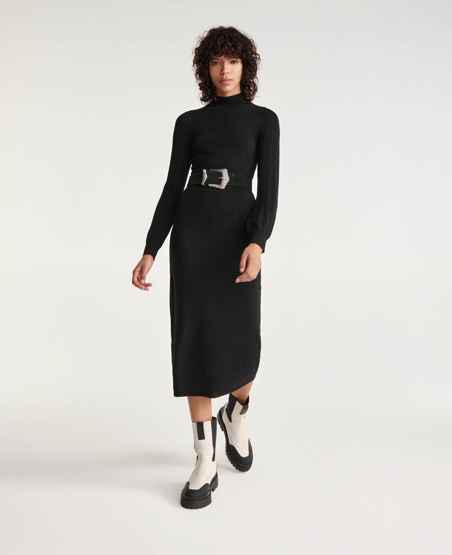 long black wool dress with high neck