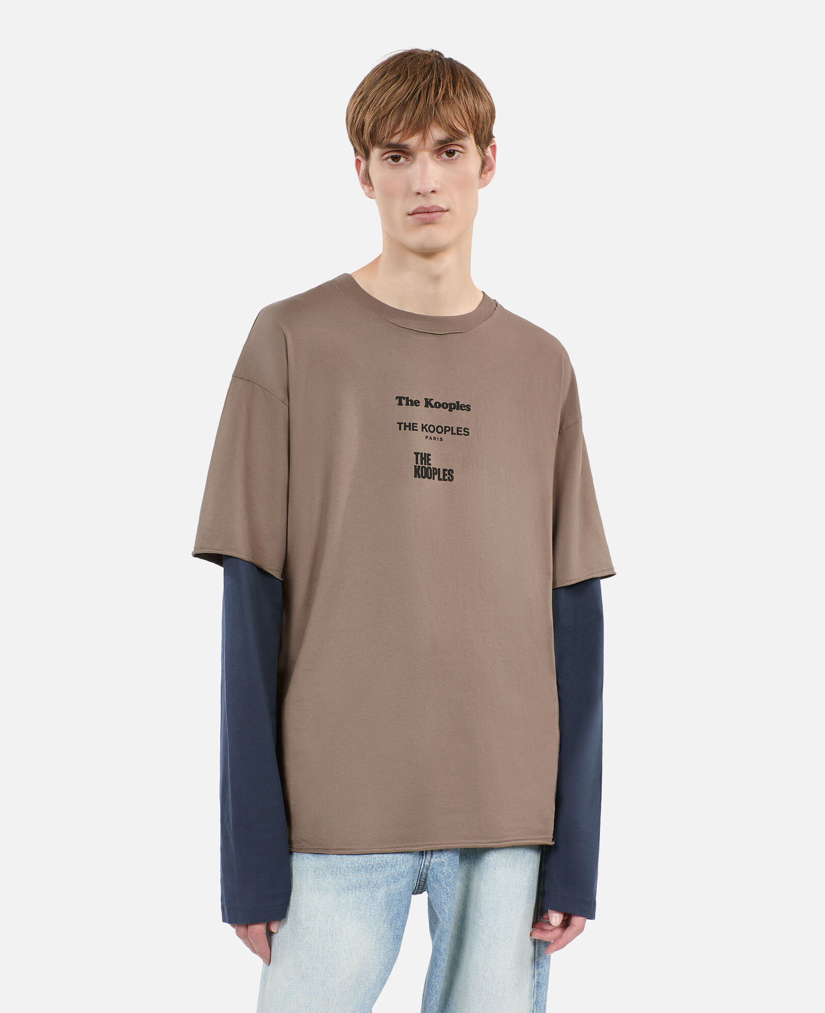 The Kooples HERREN BEIGE KAKI langärmeliges, khakifarbenes t-shirt
