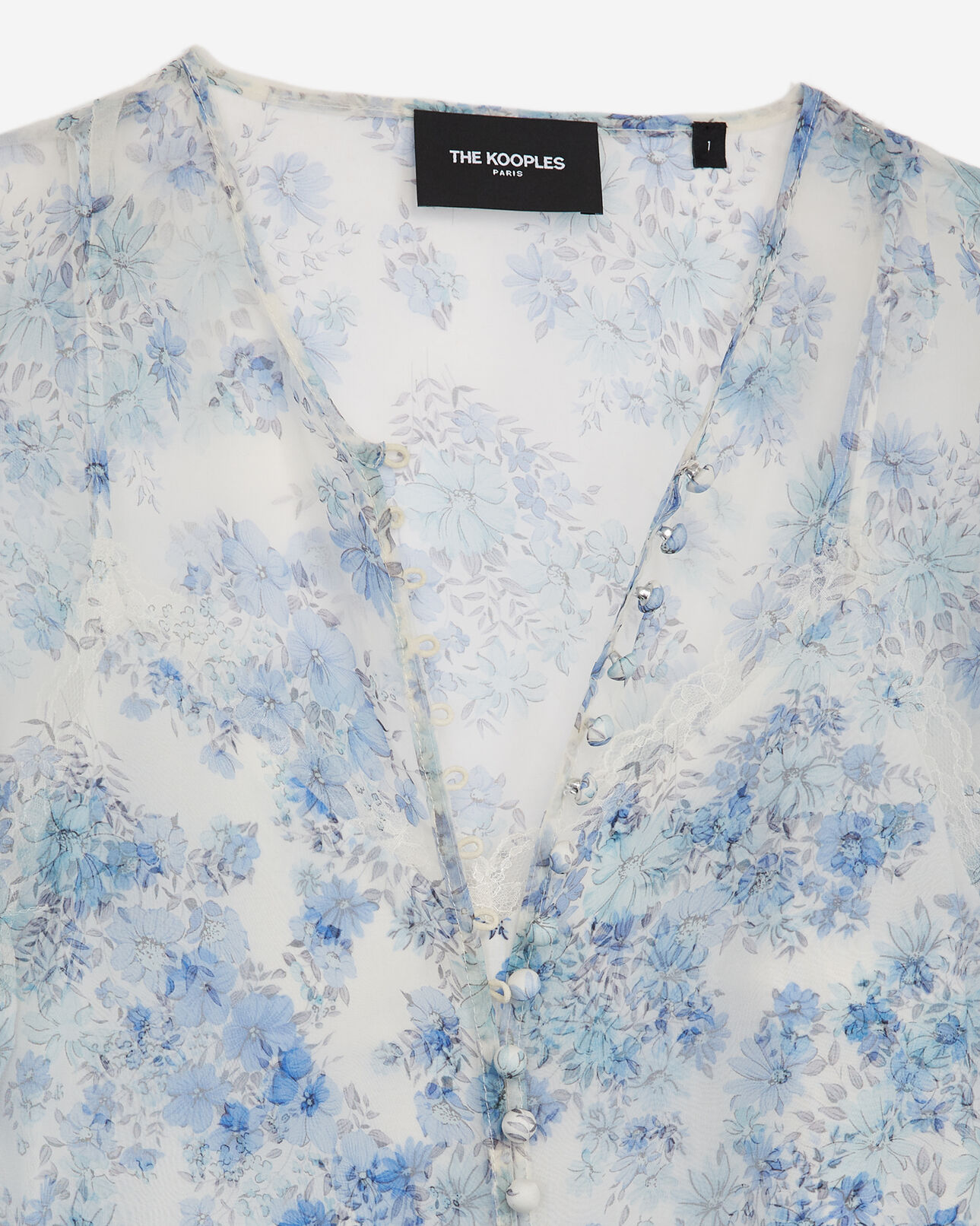 The Kooples WOMEN LIGHT BLUE see-through fitted floral top with buttons