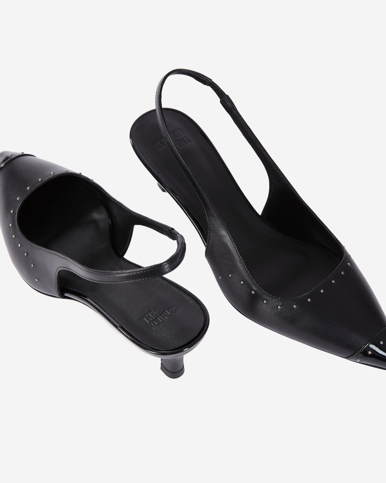 The Kooples WOMEN BLACK slingback pumps in black leather with studs