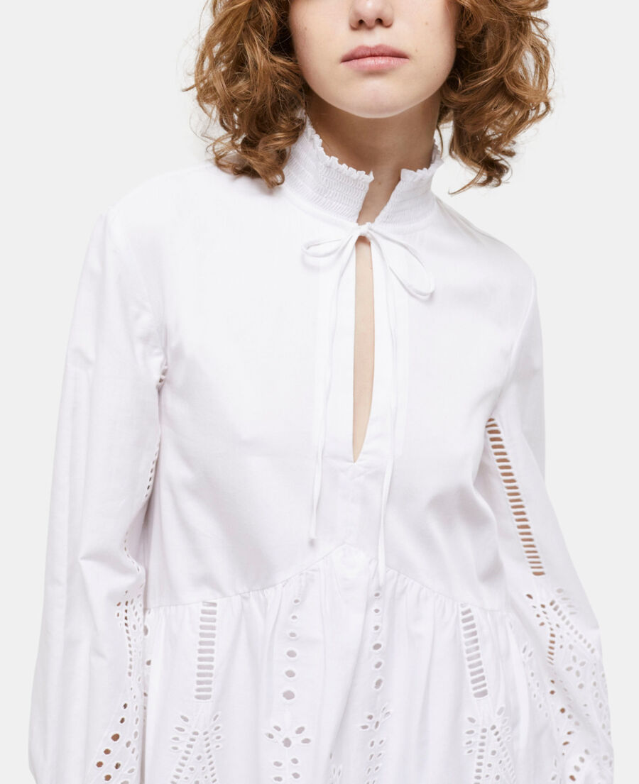 short white dress with broderie anglaise