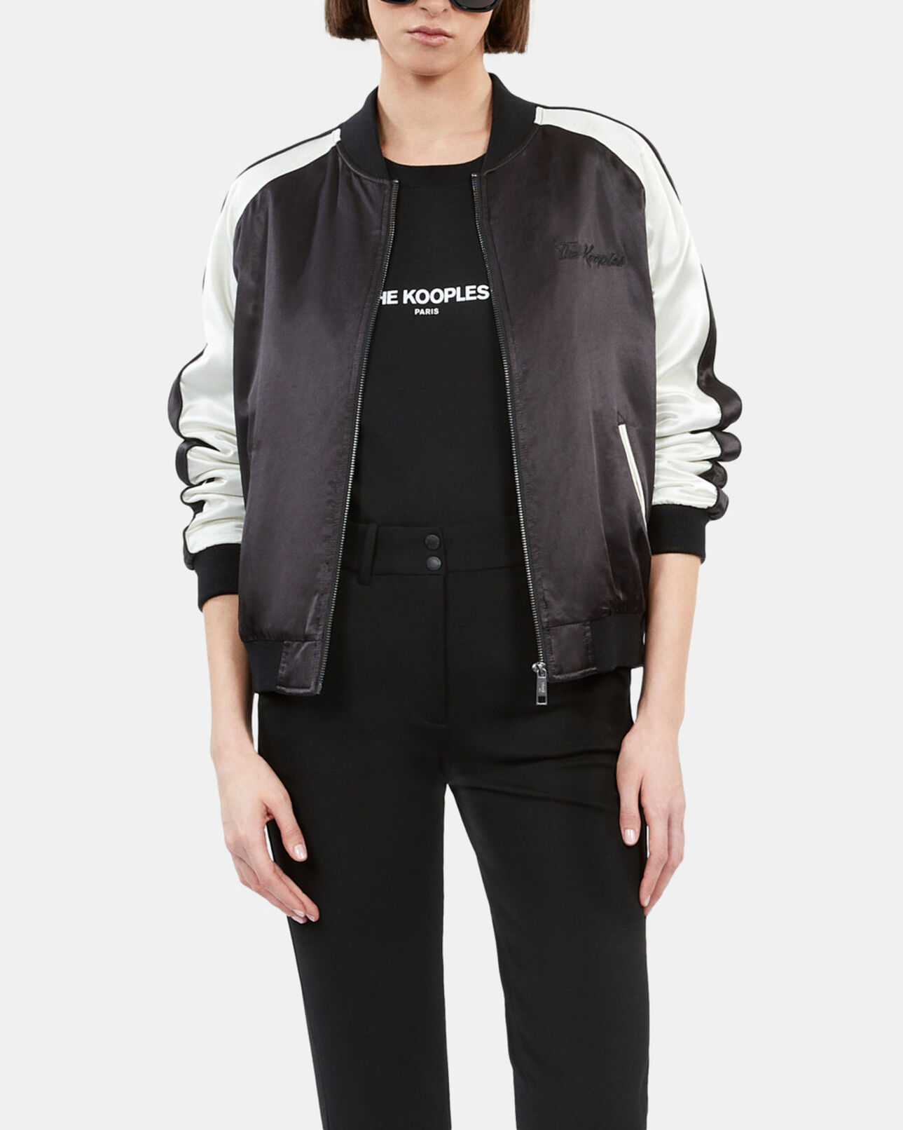 The Kooples WOMEN BLACK black and white satin jacket with dragon embroidery