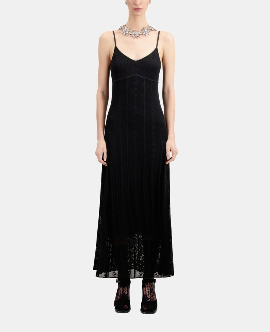 The Kooples FEMME BLACK robe longue en maille ajourée noire