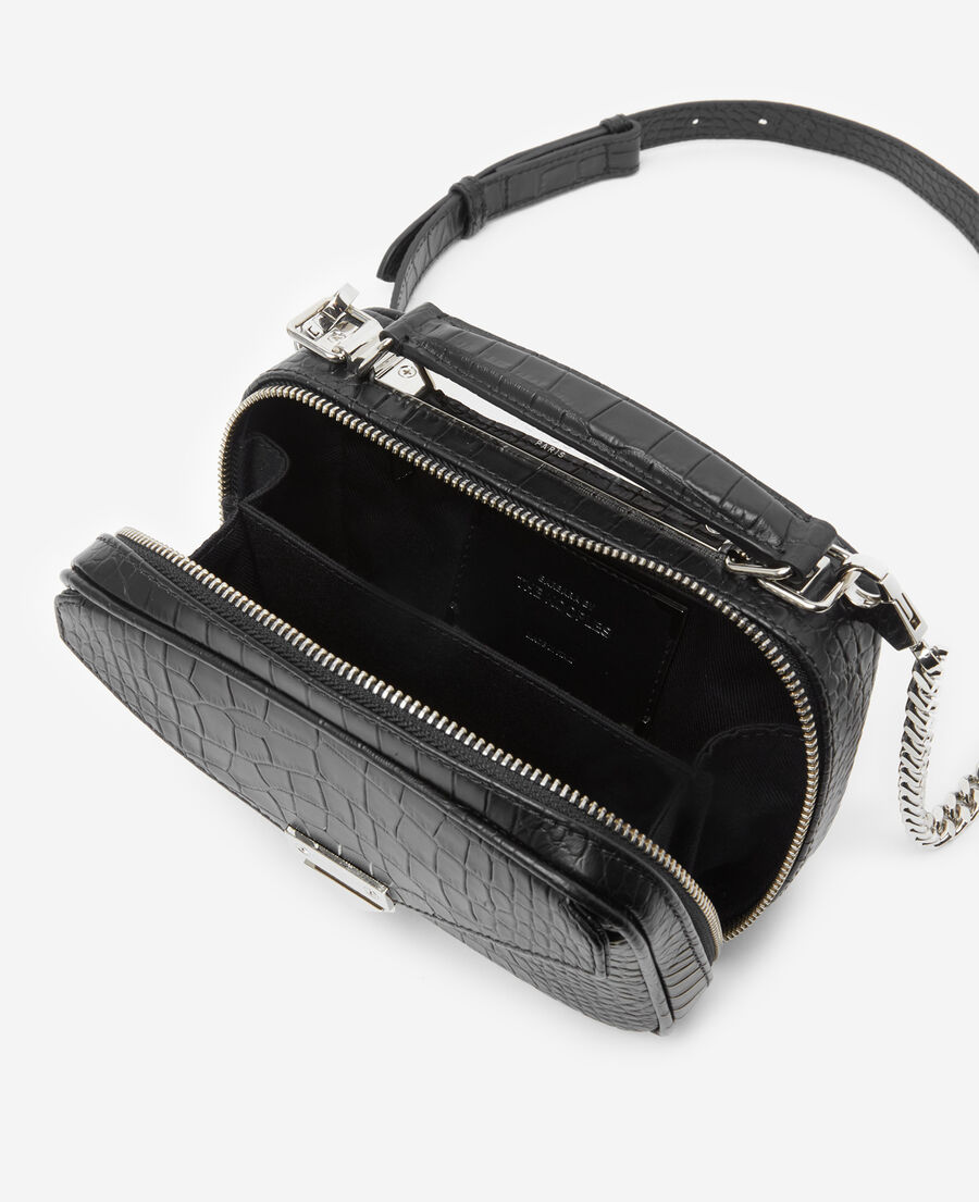 mini black barbara bag in croco leather